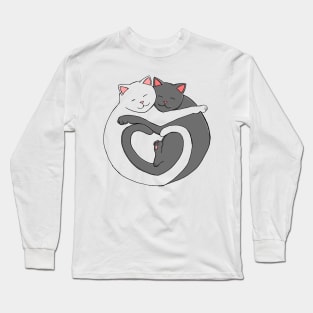 Valentine's Day Cat Heart White Design Long Sleeve T-Shirt